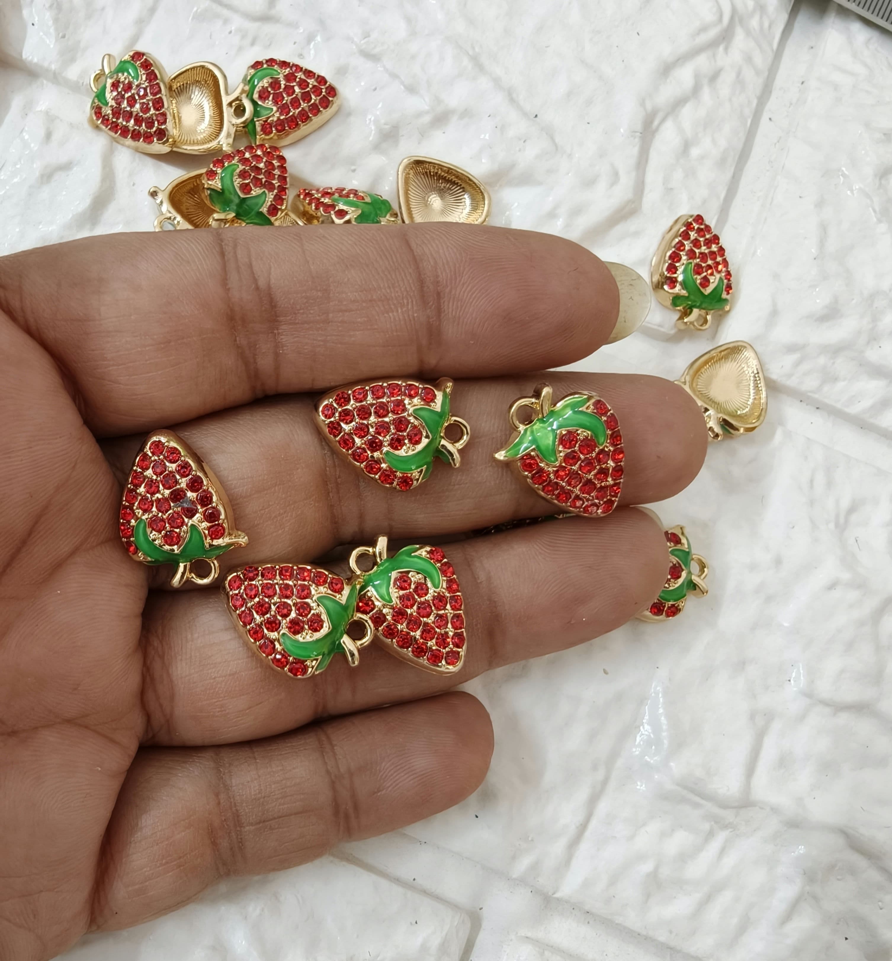 Red rhinestone strawberry charm