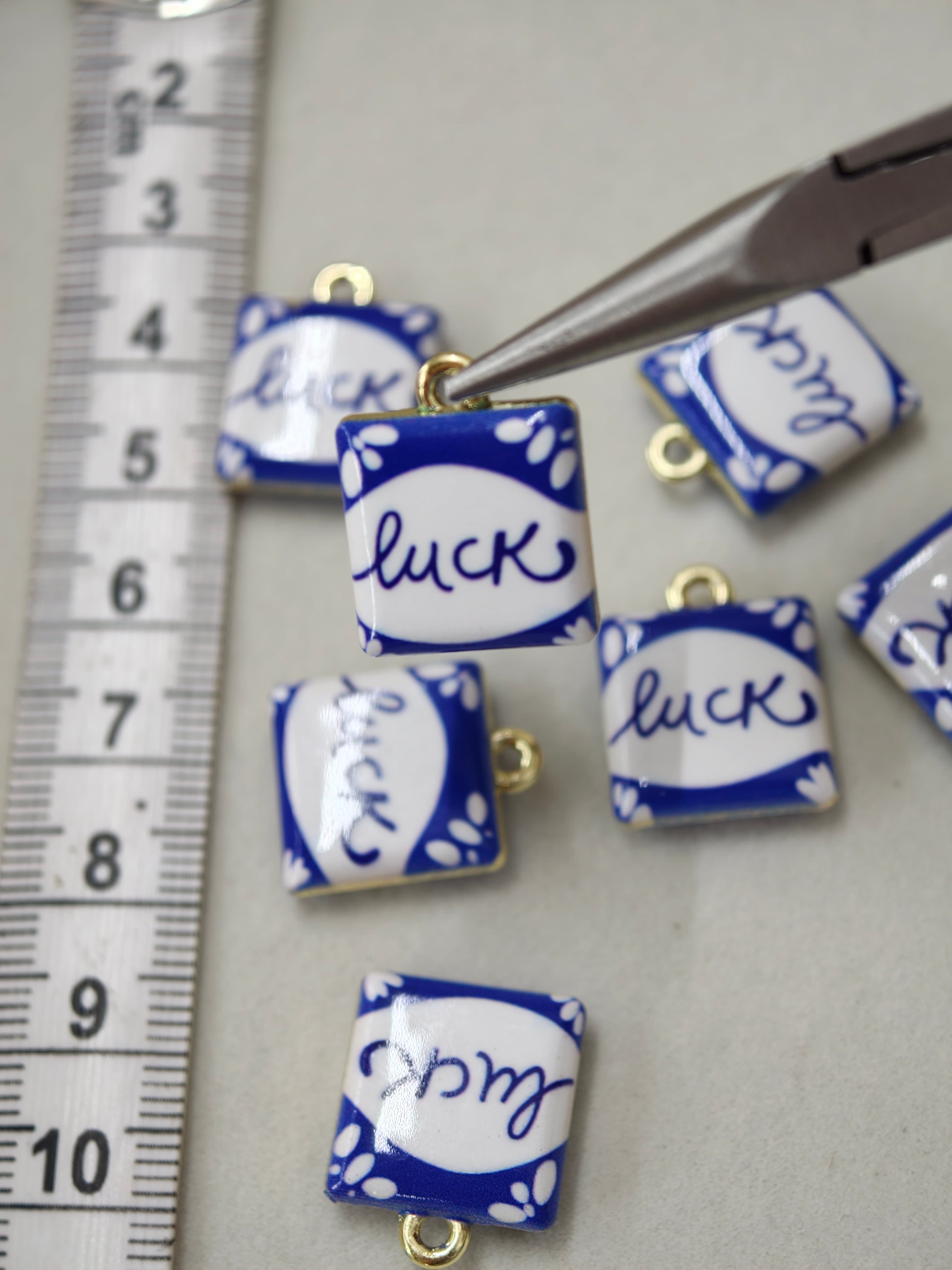 Two sided enamel luck charm