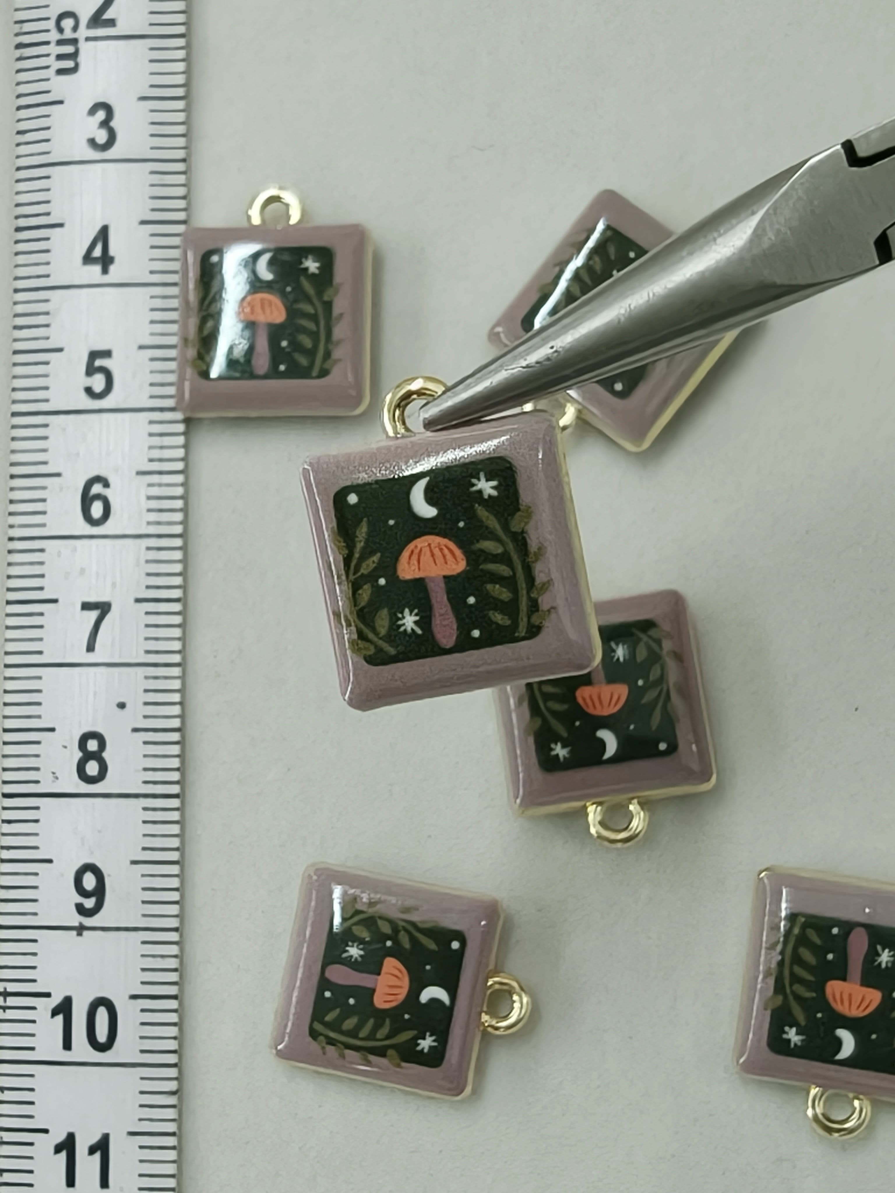 Two sided enamel mushroom charm