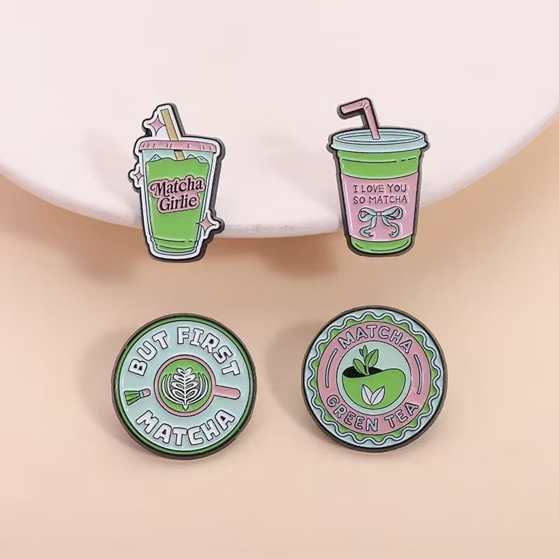 Matcha tea brooch pin
